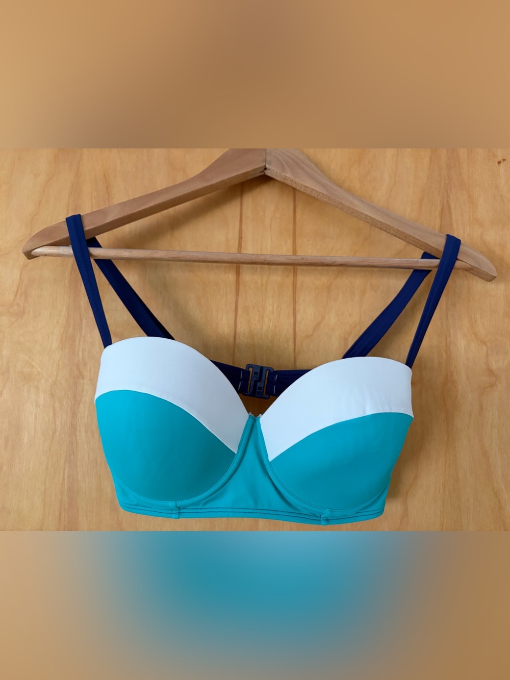 Boden Teal, White & Navy Underwire Bandeau Swim Top 34D